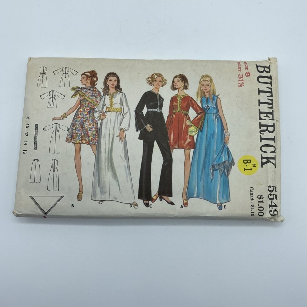 Butterick Pattern 5549 Misses One Piece Evening Dress Pants Scarf Size 8 Vintage